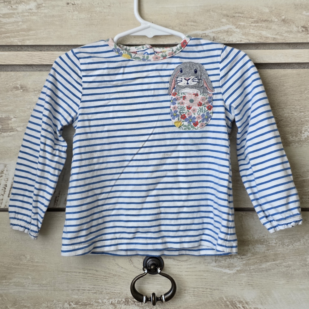 Baby Boden Striped Long Sleeve with Floral Bunny Patch